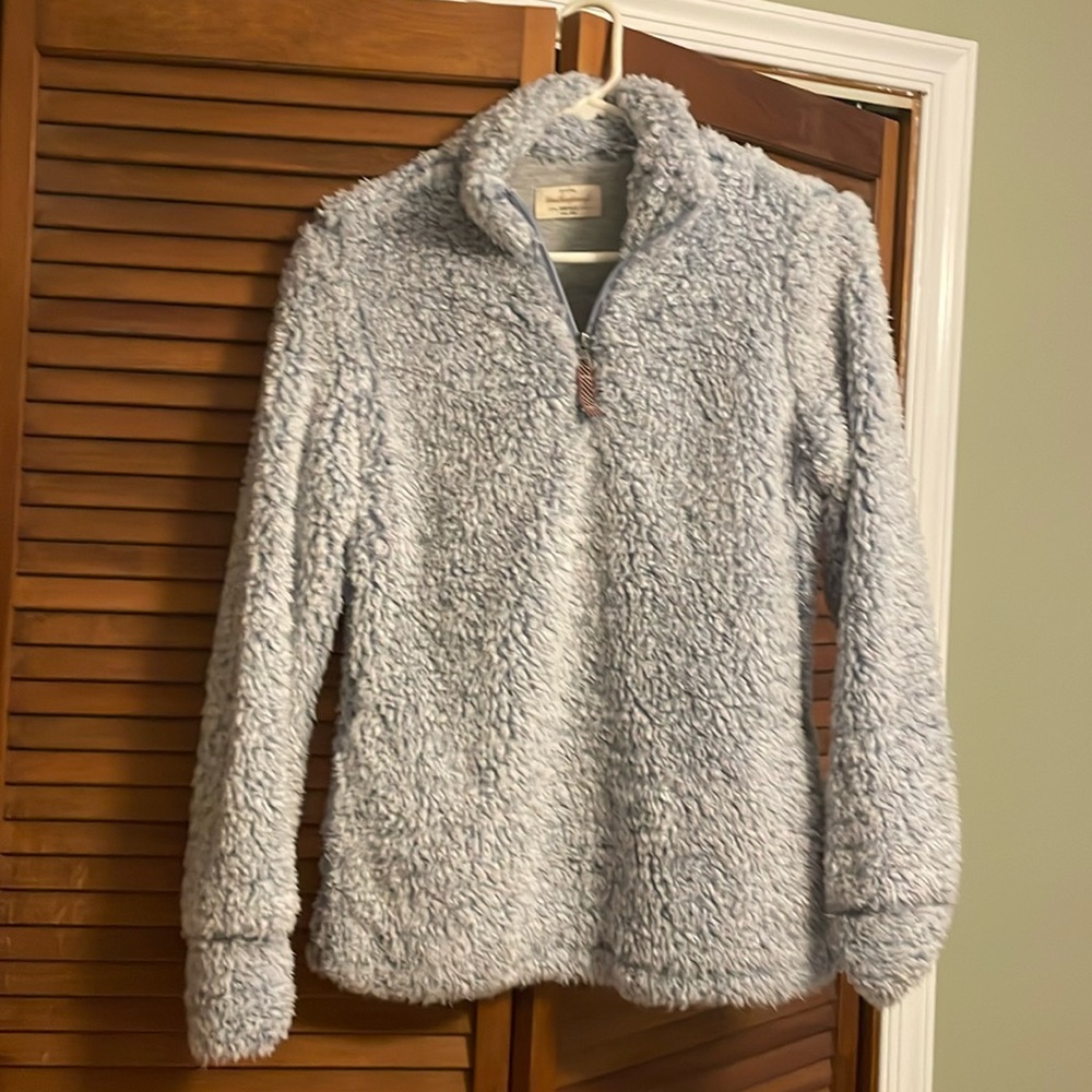 Faux fur ice blue weatherproof quarter zip sweater size small